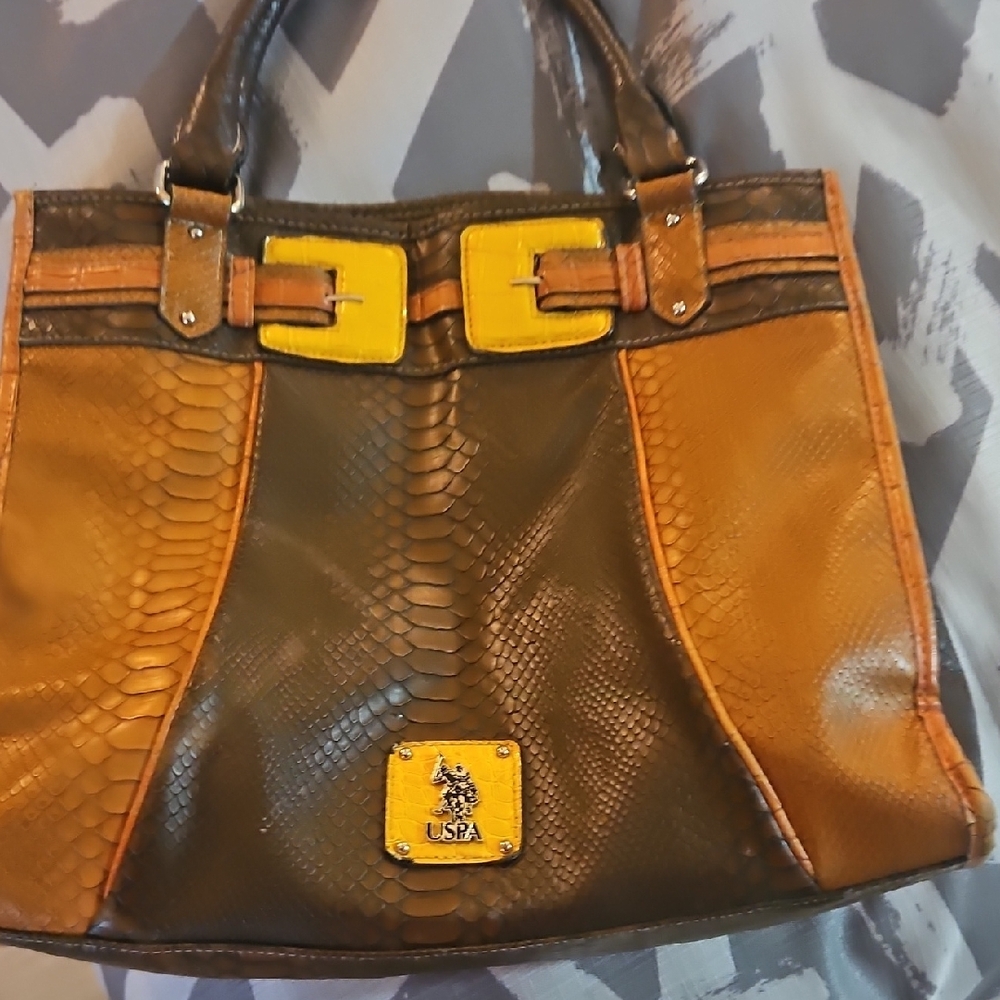 U.S. Polo Assn. Brown and Tan Tote with Gold Accents